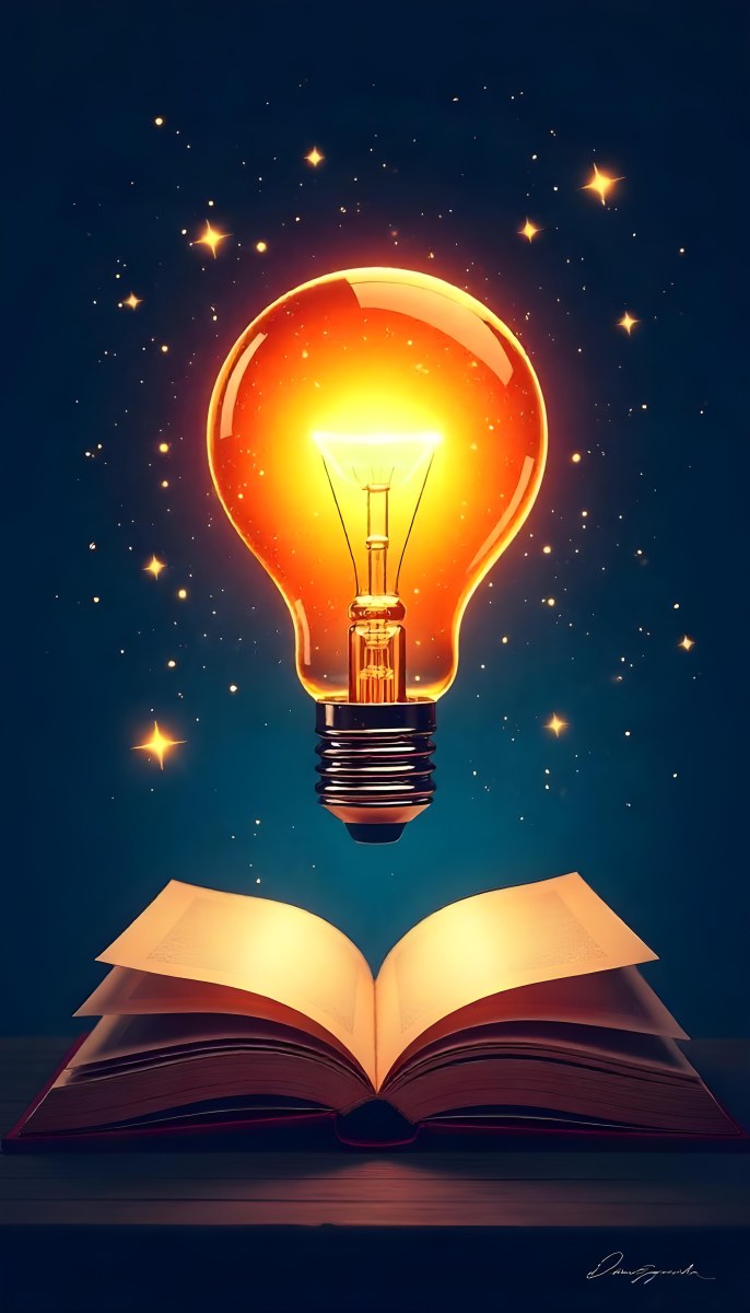 A Light Bulb Above An Open Book With Stars And Sparkles In The Background Concept Of Knowledge Creativity And Inspiration Vibrant Colors Clean Lines And A Modern Design 15 4376