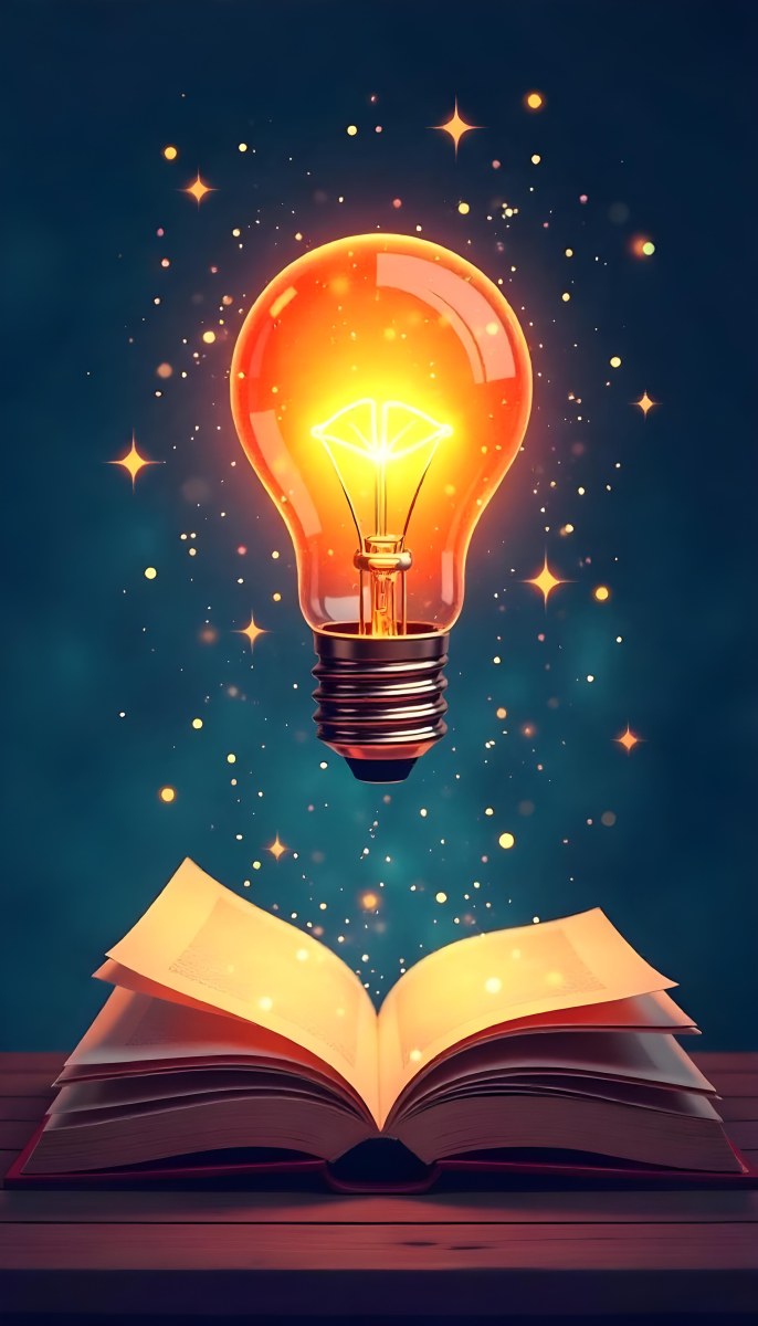 A Light Bulb Above An Open Book With Stars And Sparkles In The Background Concept Of Knowledge Creativity And Inspiration Vibrant Colors Clean Lines And A Modern Design 4 A1c8