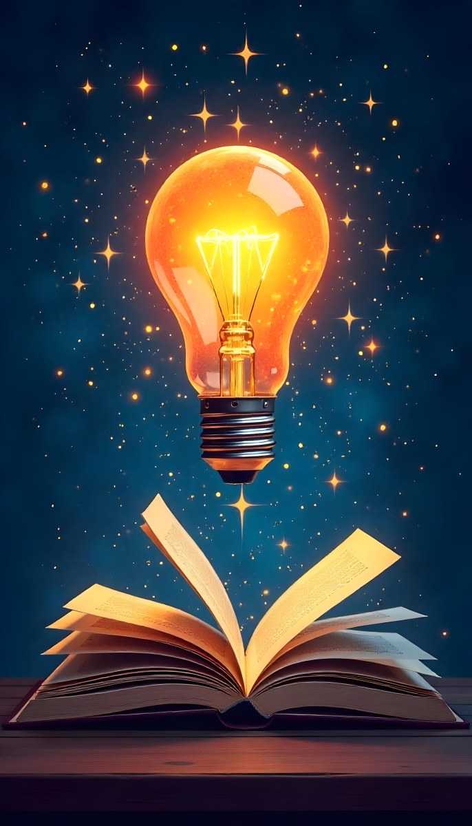 A Light Bulb Above An Open Book With Stars And Sparkles In The Background Concept Of Knowledge Creativity And Inspiration Vibrant Colors Clean Lines And A Modern Design 7 Ddfa