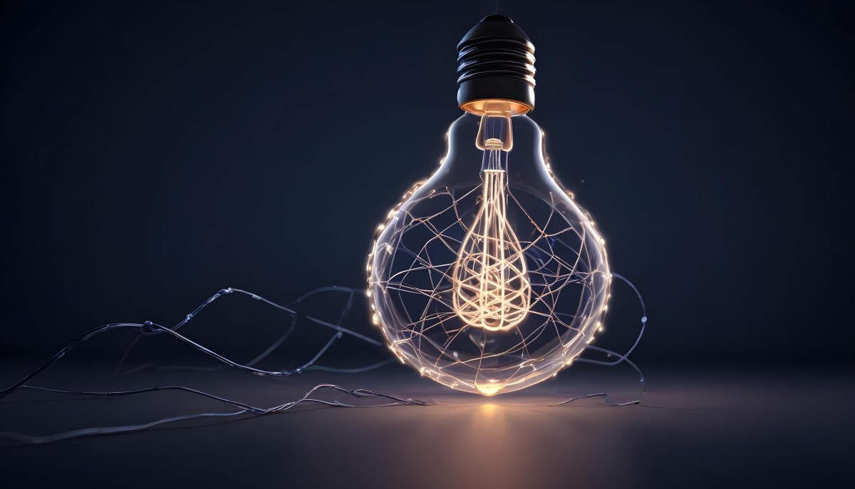 A Light Bulb With A Glowing Filament Surrounded By A Network Of Interconnected Lines And Dots On A Dark Blue Background 7 1e3a