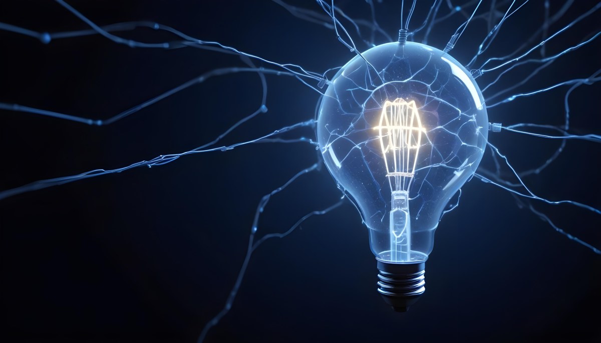 A Light Bulb With A Glowing Filament Surrounded By A Network Of Interconnected Lines And Dots On A Dark Blue Background 8 B2c9