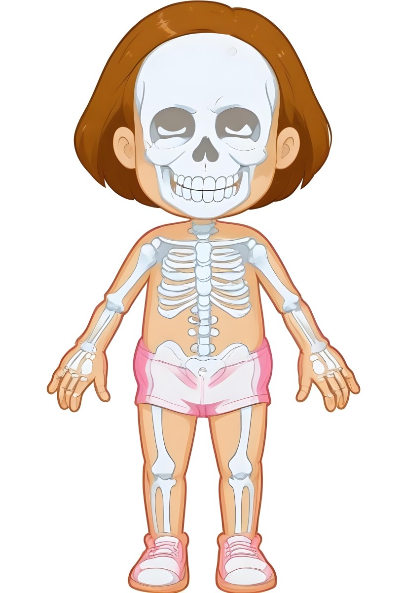 Digital Painting A Cartoon Character With A Skeleton Design Featuring A Smiling Skull For A Head And A Childlike Body The Character Has Brown Hair And Is Depicted With A Light Skin Tone The Skeleton Is Prominently Dis 15 558c