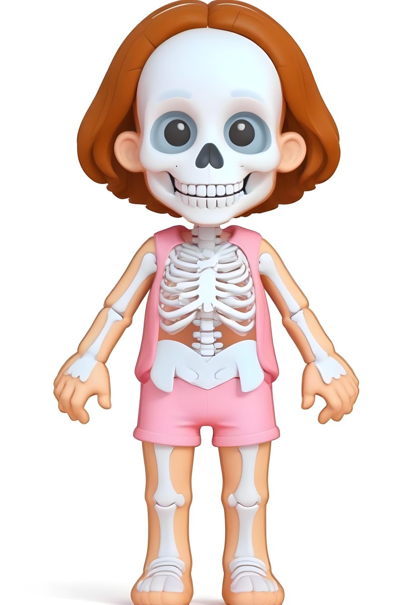 Digital Painting A Cartoon Character With A Skeleton Design Featuring A Smiling Skull For A Head And A Childlike Body The Character Has Brown Hair And Is Depicted With A Light Skin Tone The Skeleton Is Prominently Dis 20 B36e