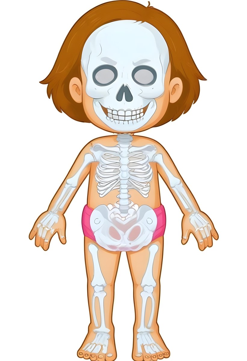 Digital Painting A Cartoon Character With A Skeleton Design Featuring A Smiling Skull For A Head And A Childlike Body The Character Has Brown Hair And Is Depicted With A Light Skin Tone The Skeleton Is Prominently Dis 22 87c4