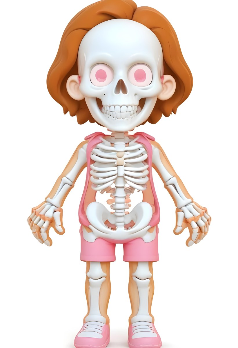 Digital Painting A Cartoon Character With A Skeleton Design Featuring A Smiling Skull For A Head And A Childlike Body The Character Has Brown Hair And Is Depicted With A Light Skin Tone The Skeleton Is Prominently Dis 23 3fb5