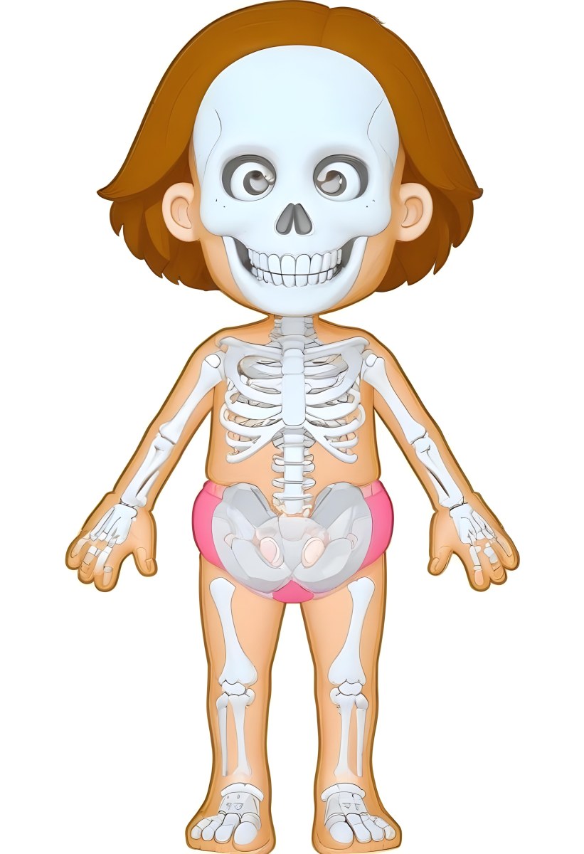 Digital Painting A Cartoon Character With A Skeleton Design Featuring A Smiling Skull For A Head And A Childlike Body The Character Has Brown Hair And Is Depicted With A Light Skin Tone The Skeleton Is Prominently Dis 25 C593