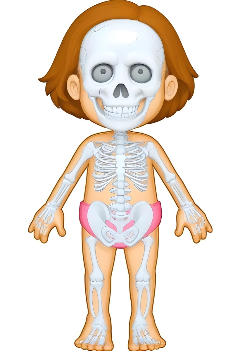 Digital Painting A Cartoon Character With A Skeleton Design Featuring A Smiling Skull For A Head And A Childlike Body The Character Has Brown Hair And Is Depicted With A Light Skin Tone The Skeleton Is Prominently Dis 27 8702