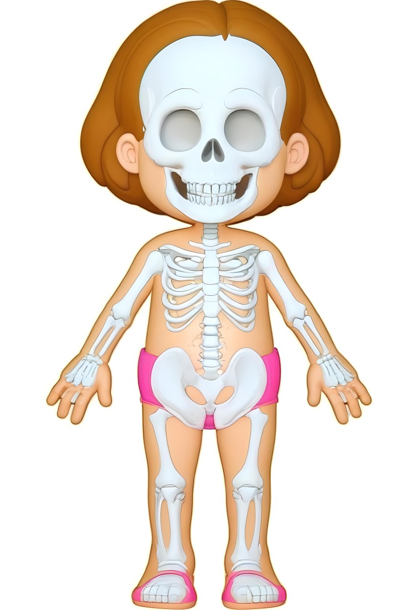 Digital Painting A Cartoon Character With A Skeleton Design Featuring A Smiling Skull For A Head And A Childlike Body The Character Has Brown Hair And Is Depicted With A Light Skin Tone The Skeleton Is Prominently Dis 3 F43c