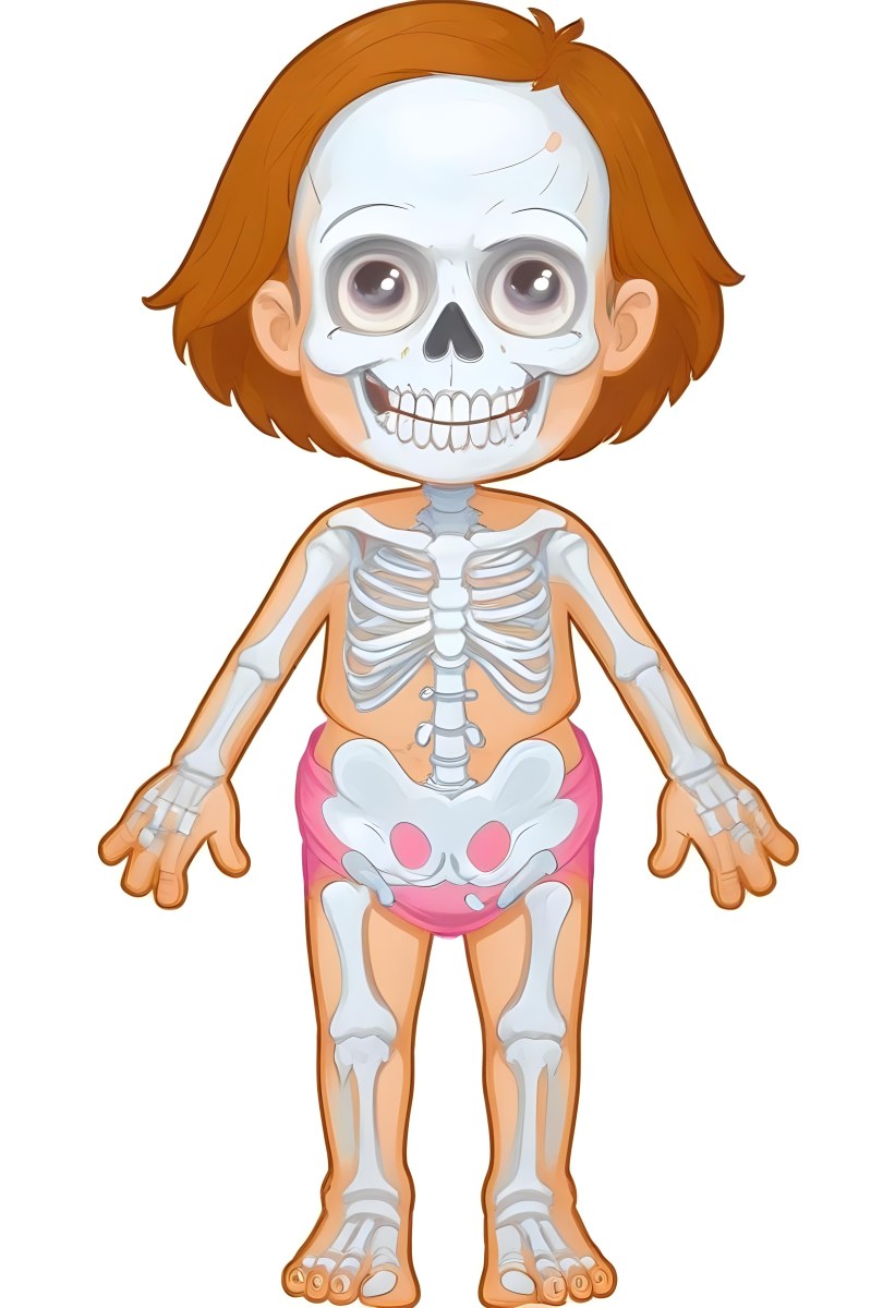 Digital Painting A Cartoon Character With A Skeleton Design Featuring A Smiling Skull For A Head And A Childlike Body The Character Has Brown Hair And Is Depicted With A Light Skin Tone The Skeleton Is Prominently Dis 30 27a5