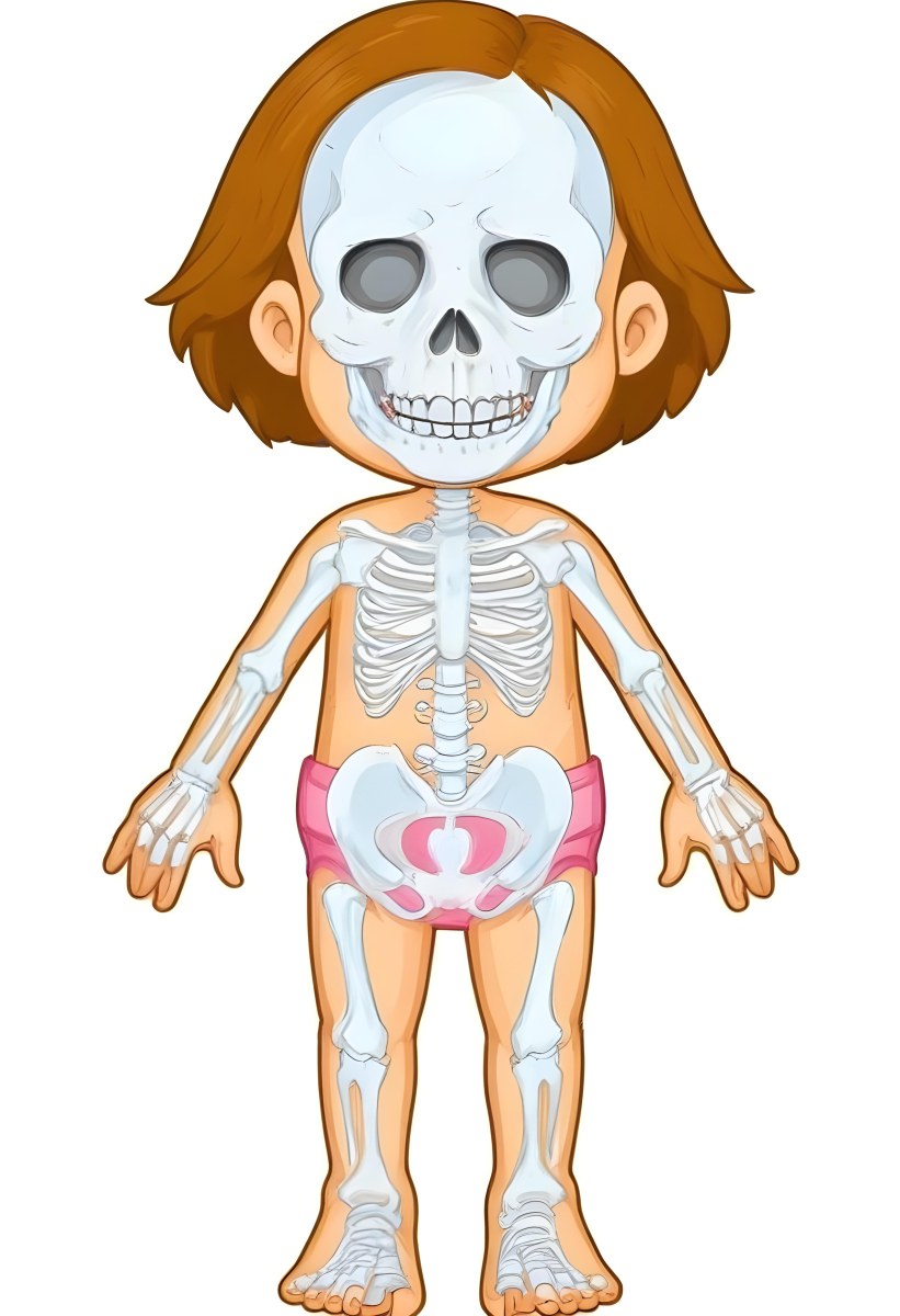 Digital Painting A Cartoon Character With A Skeleton Design Featuring A Smiling Skull For A Head And A Childlike Body The Character Has Brown Hair And Is Depicted With A Light Skin Tone The Skeleton Is Prominently Dis 33 771d