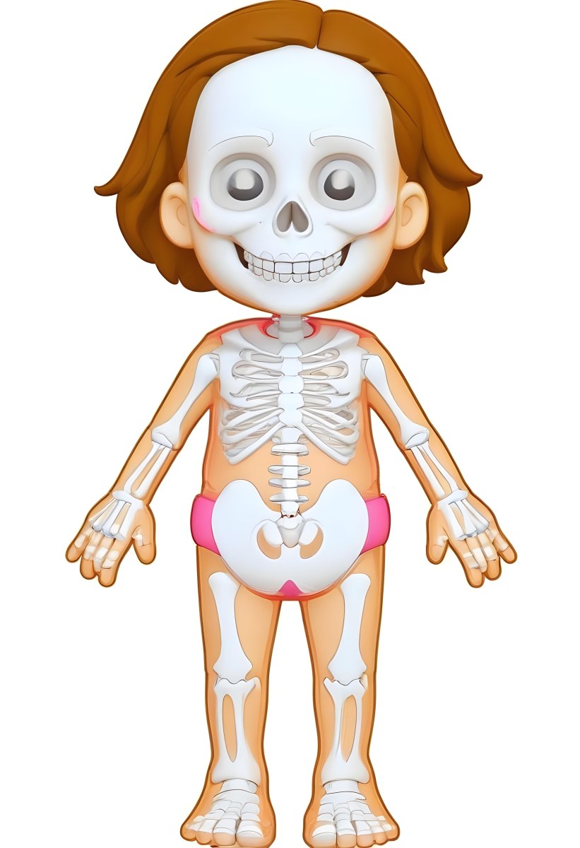 Digital Painting A Cartoon Character With A Skeleton Design Featuring A Smiling Skull For A Head And A Childlike Body The Character Has Brown Hair And Is Depicted With A Light Skin Tone The Skeleton Is Prominently Dis 5 C88d