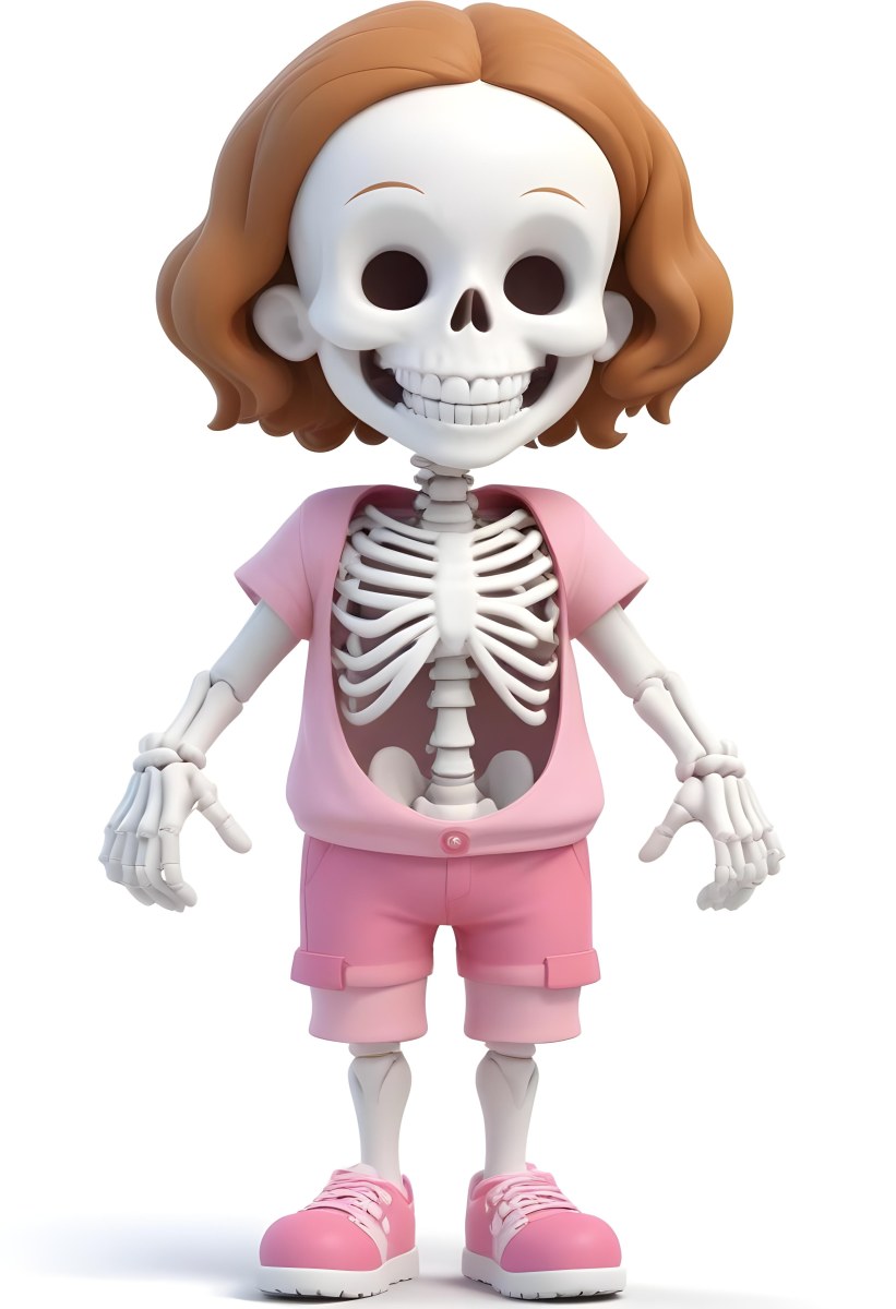 Digital Painting A Cartoon Character With A Skeleton Design Featuring A Smiling Skull For A Head And A Childlike Body The Character Has Brown Hair And Is Depicted With A Light Skin Tone The Skeleton Is Prominently Dis 6 A861
