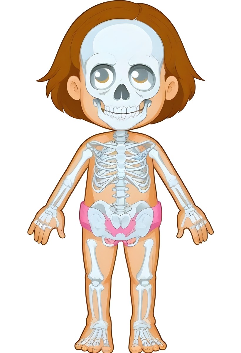 Digital Painting A Cartoon Character With A Skeleton Design Featuring A Smiling Skull For A Head And A Childlike Body The Character Has Brown Hair And Is Depicted With A Light Skin Tone The Skeleton Is Prominently Dis 7 3892
