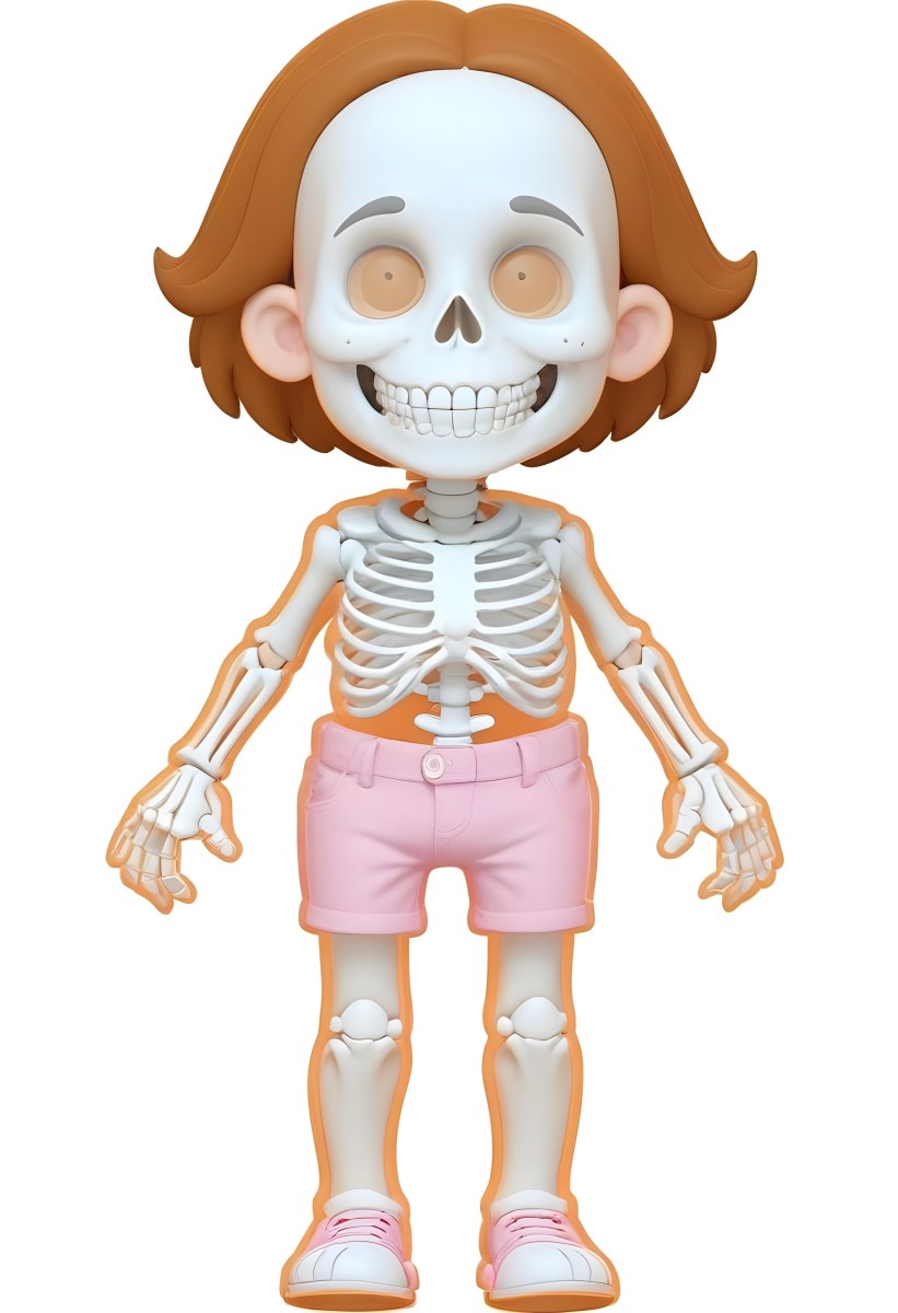 Digital Painting A Cartoon Character With A Skeleton Design Featuring A Smiling Skull For A Head And A Childlike Body The Character Has Brown Hair And Is Depicted With A Light Skin Tone The Skeleton Is Prominently Dis 8 C26d