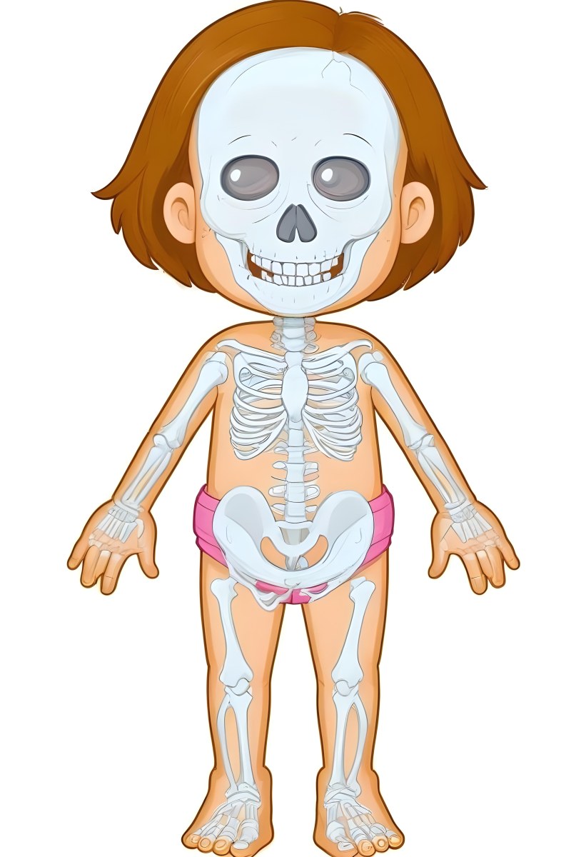 Digital Painting A Cartoon Character With A Skeleton Design Featuring A Smiling Skull For A Head And A Childlike Body The Character Has Brown Hair And Is Depicted With A Light Skin Tone The Skeleton Is Prominently Dis 9 Eac6