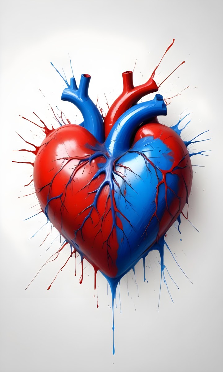 Digital Painting A Red Heart With Blue And Red Veins On A White Background Bold And Slim Lines Brush Strokes 35 9ab3