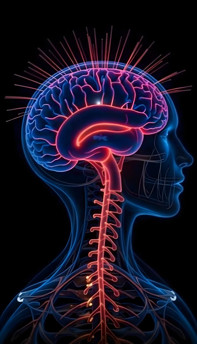 Human Head With Brain And Spinal Cord In Red And Blue Black Background 21 92db