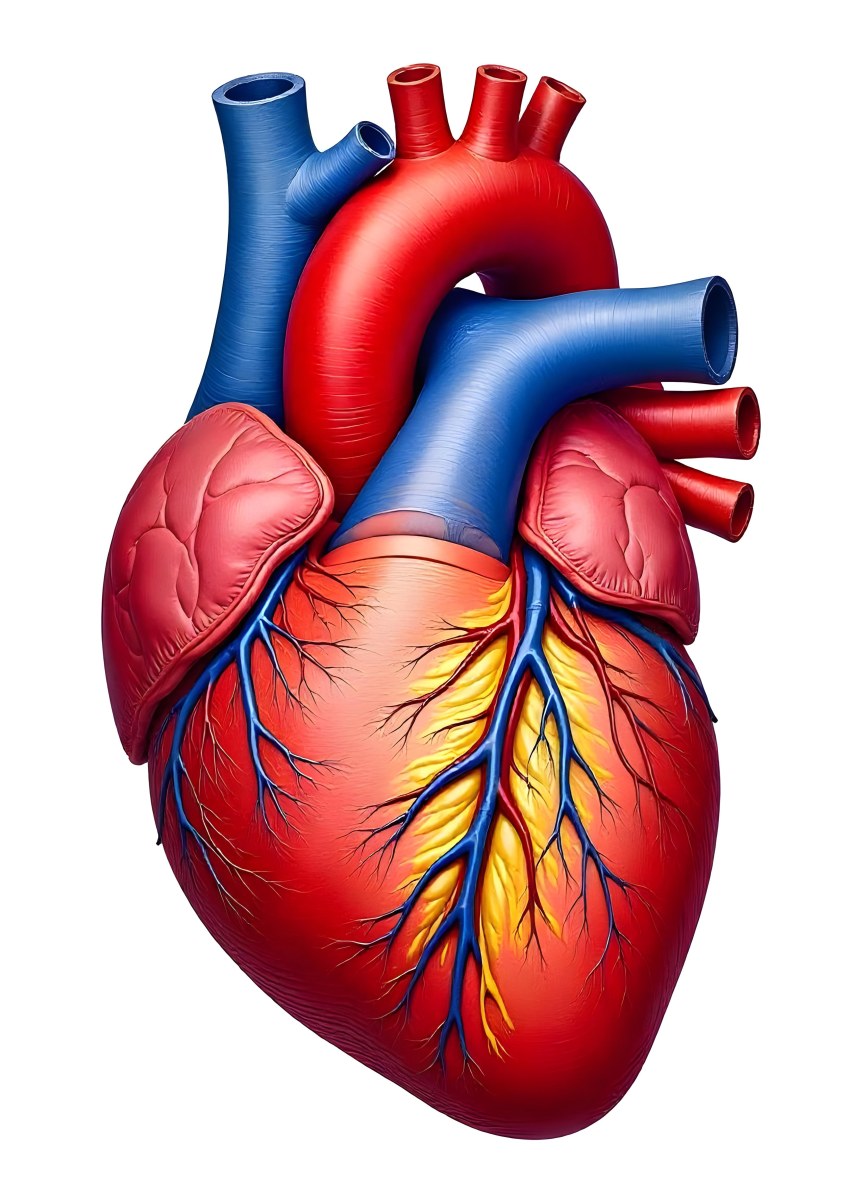 Human Heart With Veins And Arteries Detailed Anatomical Illustration Red And Blue Vessels Yellow Fat Tissue White Background Medical Diagram 5 Da27