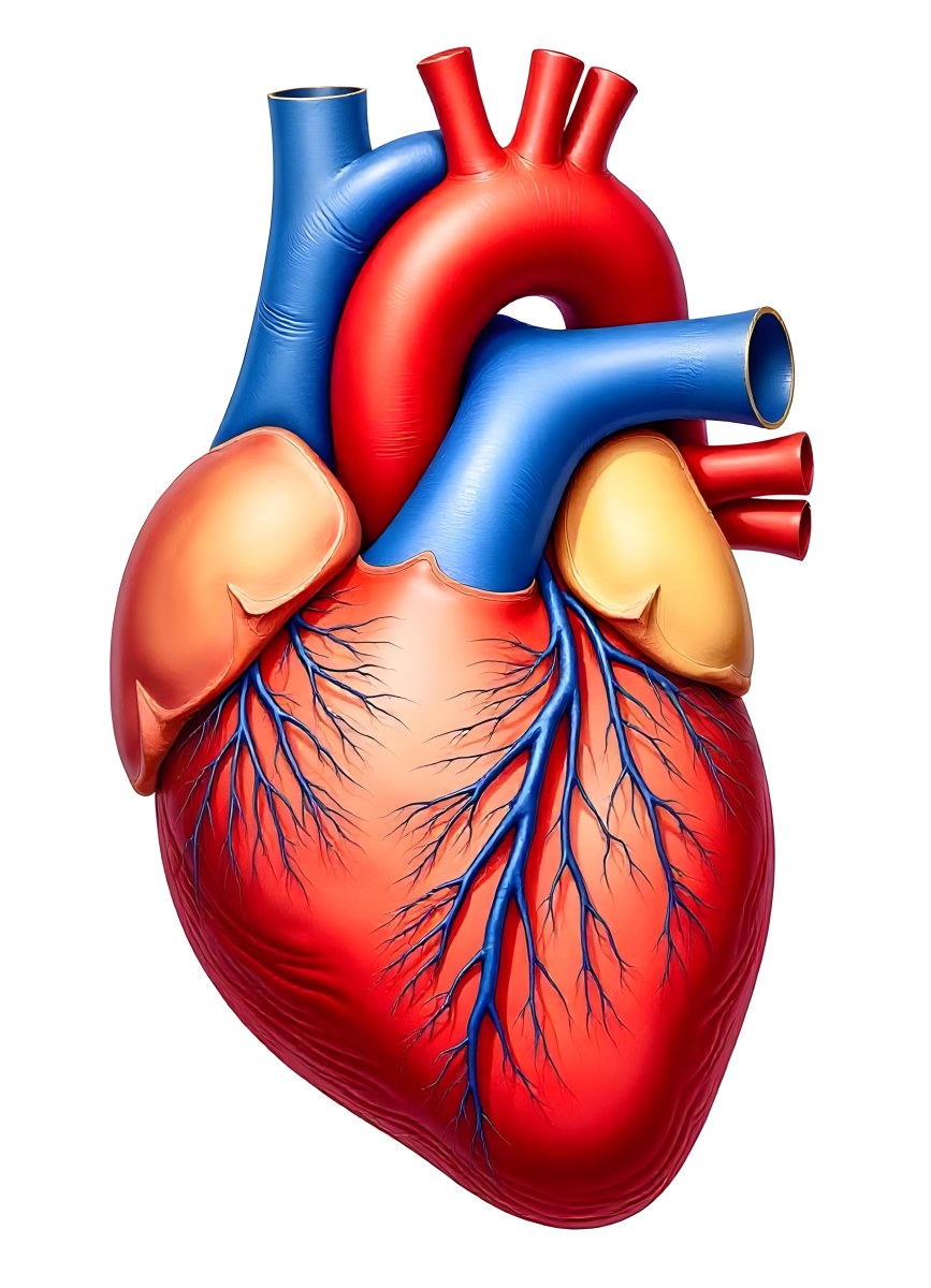 Human Heart With Veins And Arteries Detailed Anatomical Illustration Red And Blue Vessels Yellow Fat Tissue White Background Medical Diagram 7 Df4d