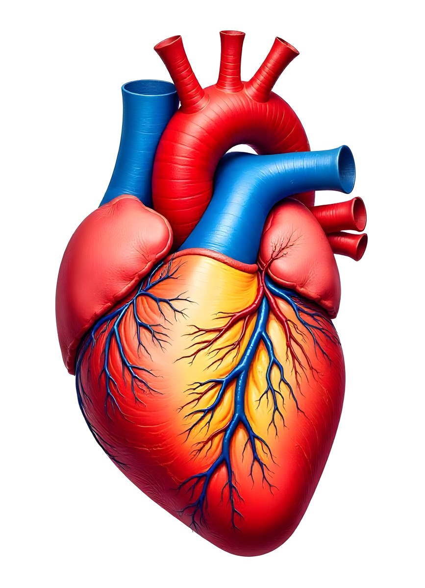 Human Heart With Veins And Arteries Detailed Anatomical Illustration Red And Blue Vessels Yellow Fat Tissue White Background Medical Diagram 9 4a23