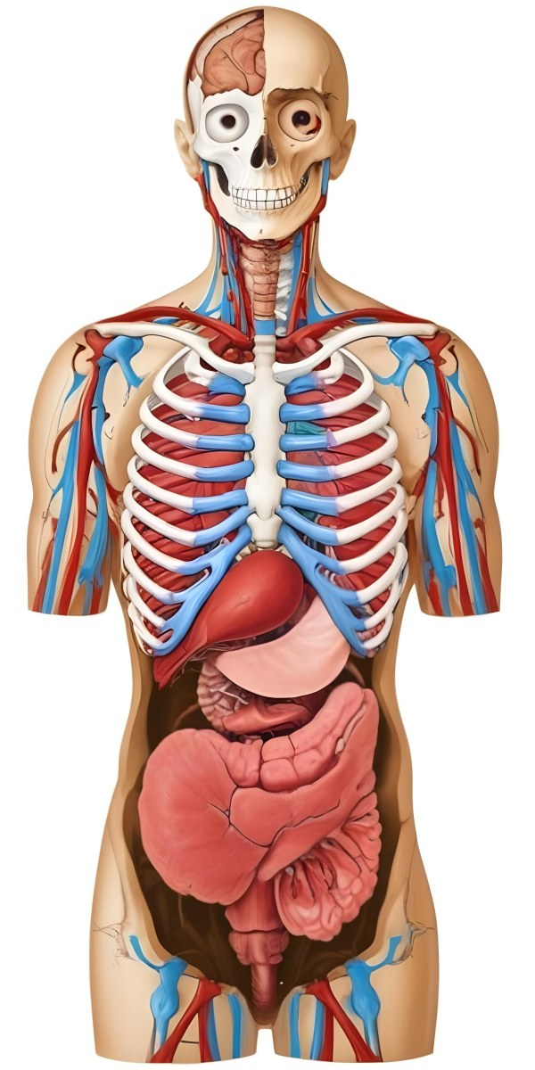 Human Torso With Visible Organs And Bones White Background 3 B339