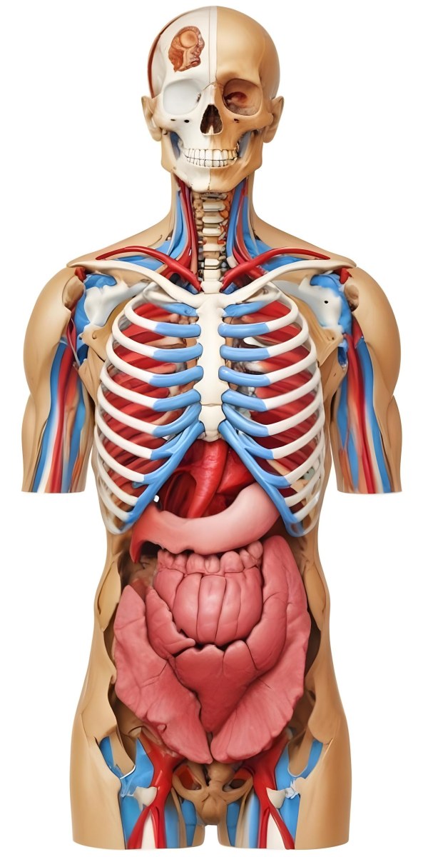 Human Torso With Visible Organs And Bones White Background 5 36ba