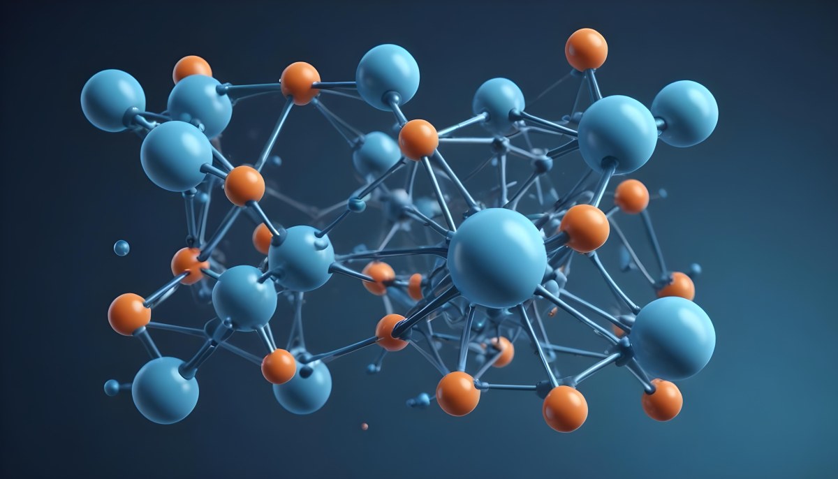 Molecular Structure With Interconnected Spheres And Rods Showcasing A Complex Network Of Atoms In A Scientific Or Technological Context Blue Background 29 8313