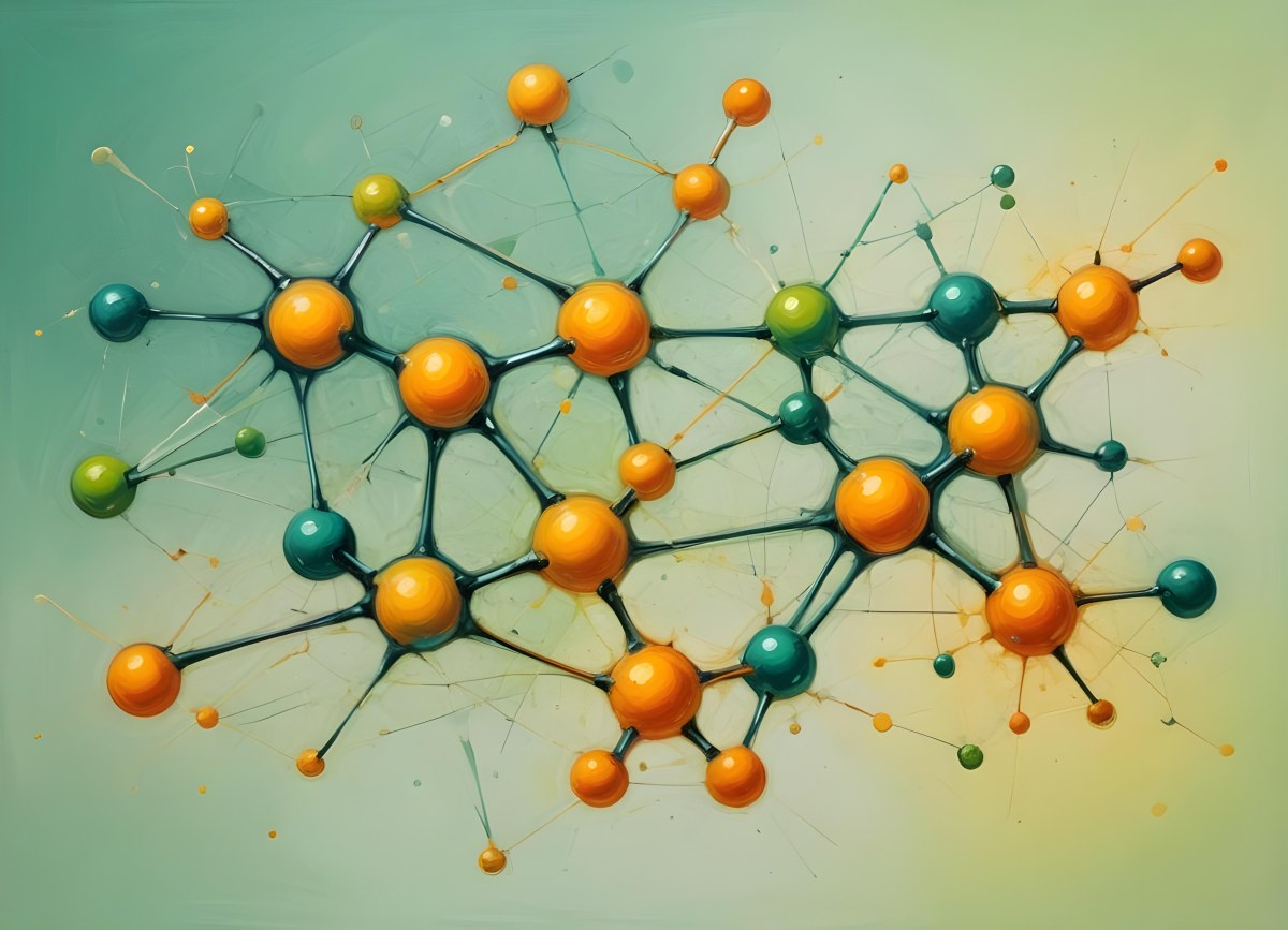 Oil Painting Abstract Molecular Structure With Green And Orange Spheres Connected By Yellow Lines Creating A Network Pattern Against A Bright Background Creative Extremely Detailed Brush Stroke 5 E279