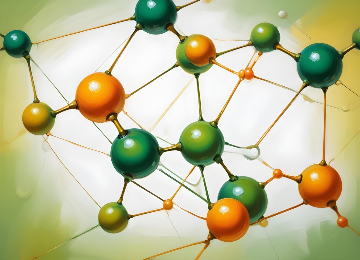 Oil Painting Abstract Molecular Structure With Green And Orange Spheres Connected By Yellow Lines Creating A Network Pattern Against A Bright Background Creative Extremely Detailed Brush Stroke 9 6704