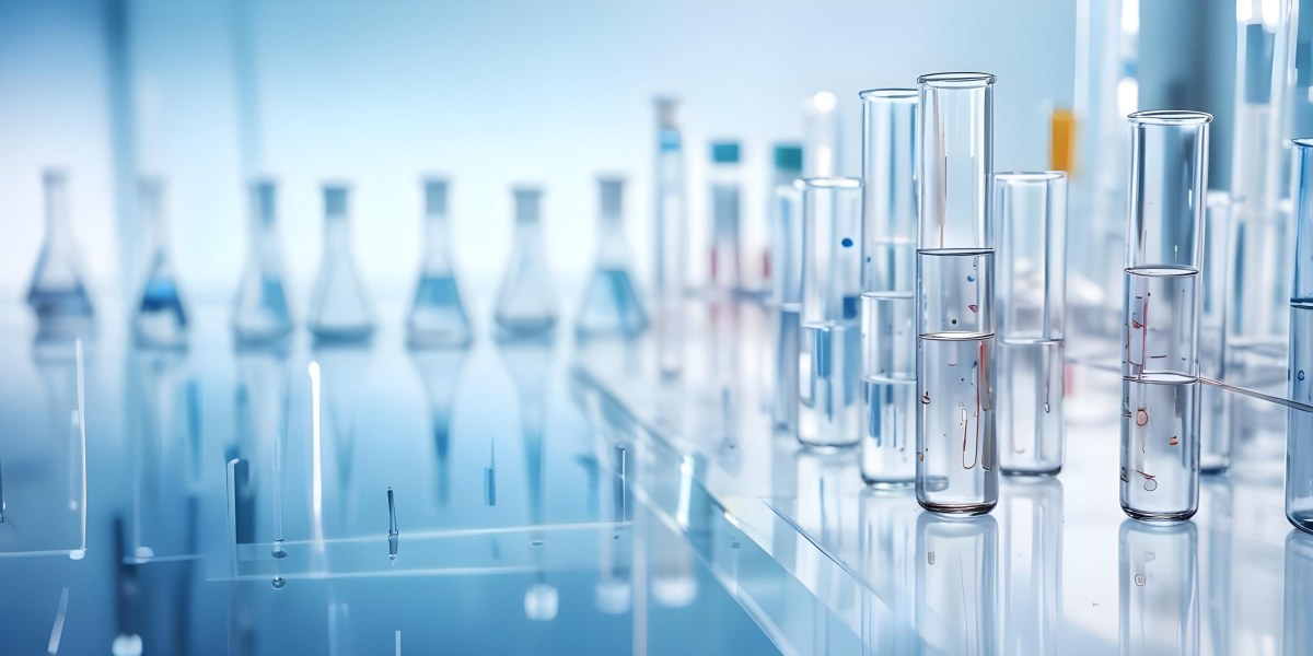 Several Transparent Glass Vials And Test Tubes Filled With Clear Liquid Arranged On A Reflective Surface With A Blurred Laboratory Background 8 8718