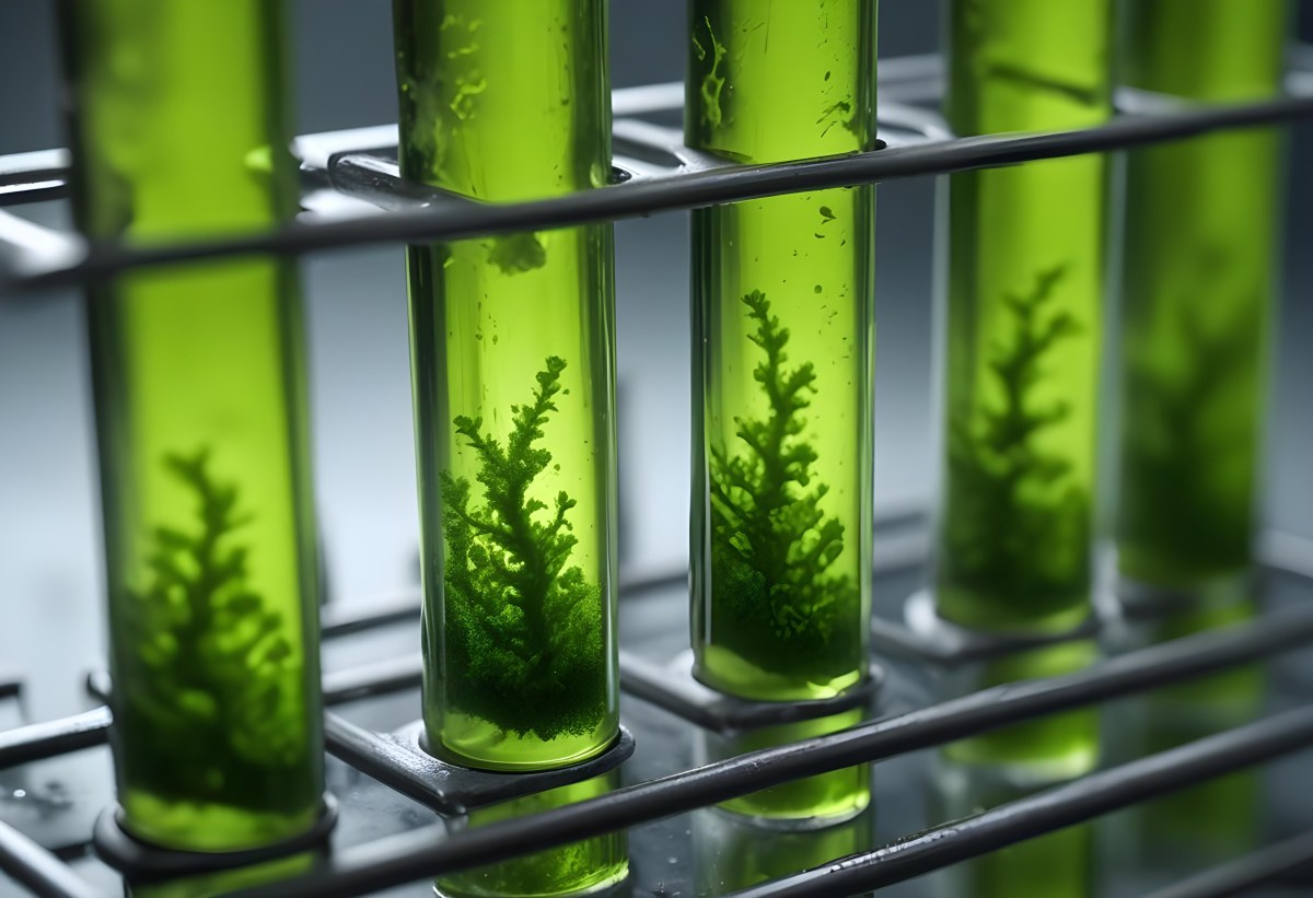 Test Tubes With Green Algae In A Metal Rack The Background Is Blurred And Out Of Focus Laboratory Environment 2 0926