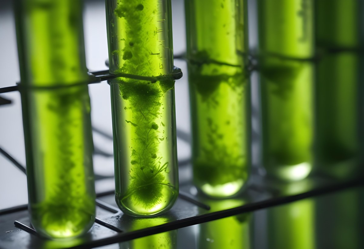 Test Tubes With Green Algae In A Metal Rack The Background Is Blurred And Out Of Focus Laboratory Environment 21 Ed82