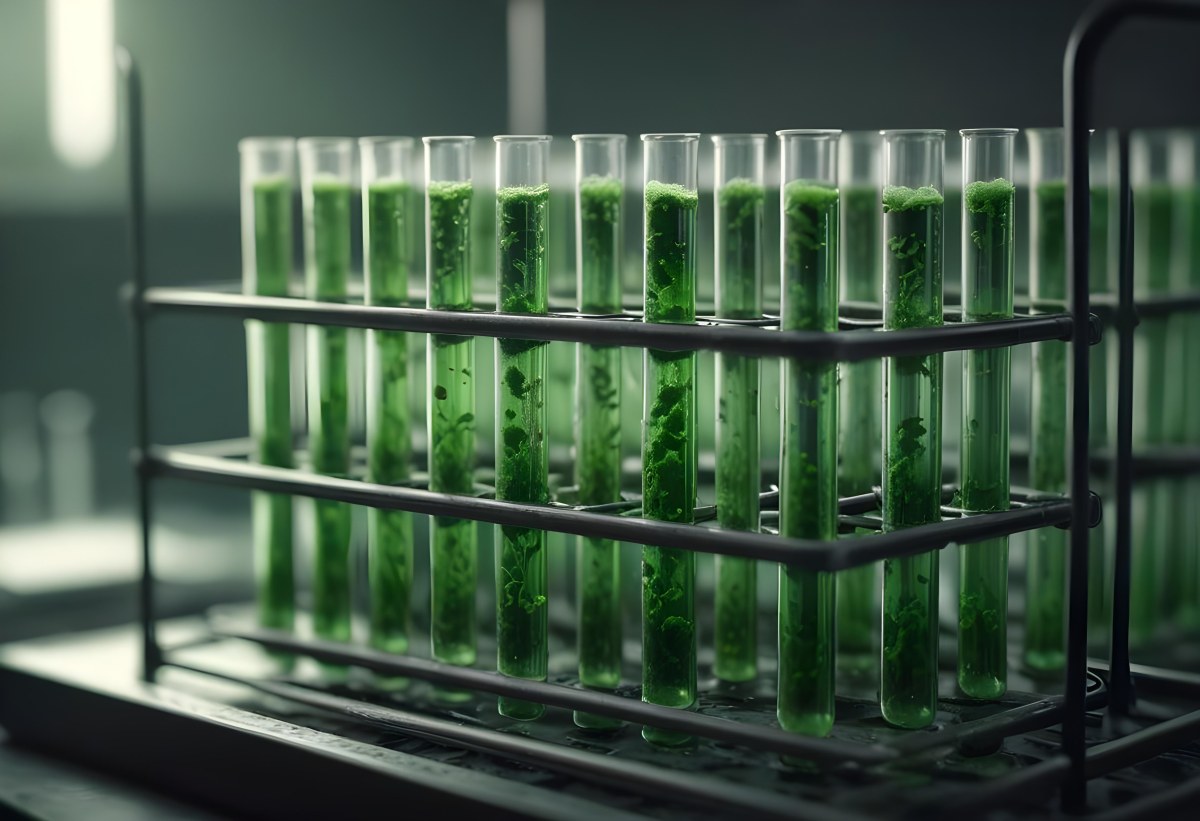 Test Tubes With Green Algae In A Metal Rack The Background Is Blurred And Out Of Focus Laboratory Environment 8 F79f