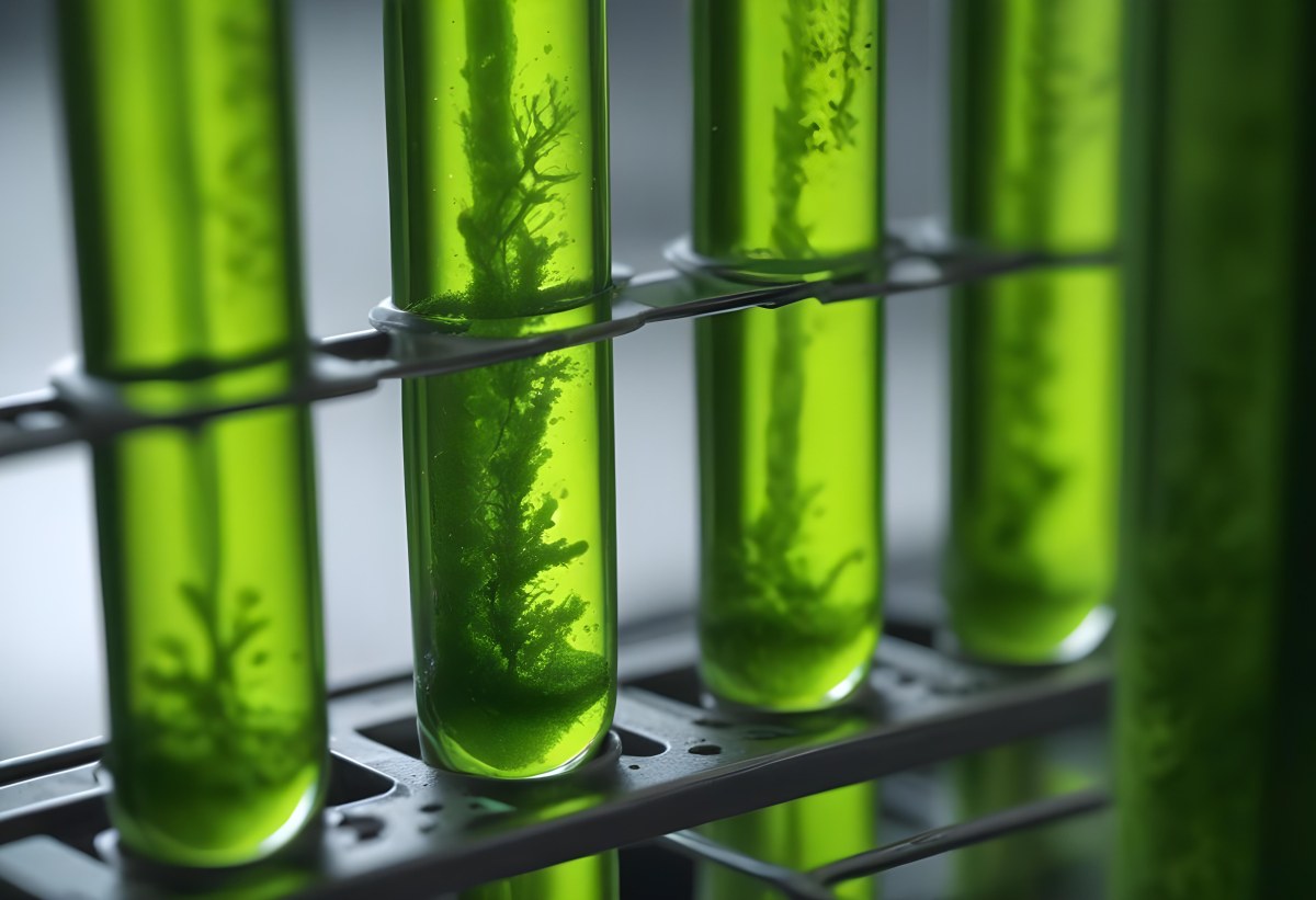 Test Tubes With Green Algae In A Metal Rack The Background Is Blurred And Out Of Focus Laboratory Environment 9 Df19