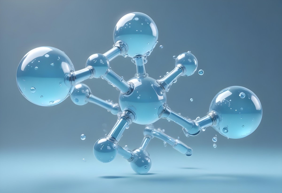 Water Molecules With Transparent Spheres And Connecting Rods Floating In A Light Blue Gradient Background Clean And Scientific Aesthetic Soft Lighting Conceptual Representation 1 60ac