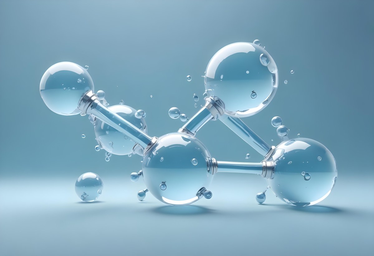 Water Molecules With Transparent Spheres And Connecting Rods Floating In A Light Blue Gradient Background Clean And Scientific Aesthetic Soft Lighting Conceptual Representation 22 3d23