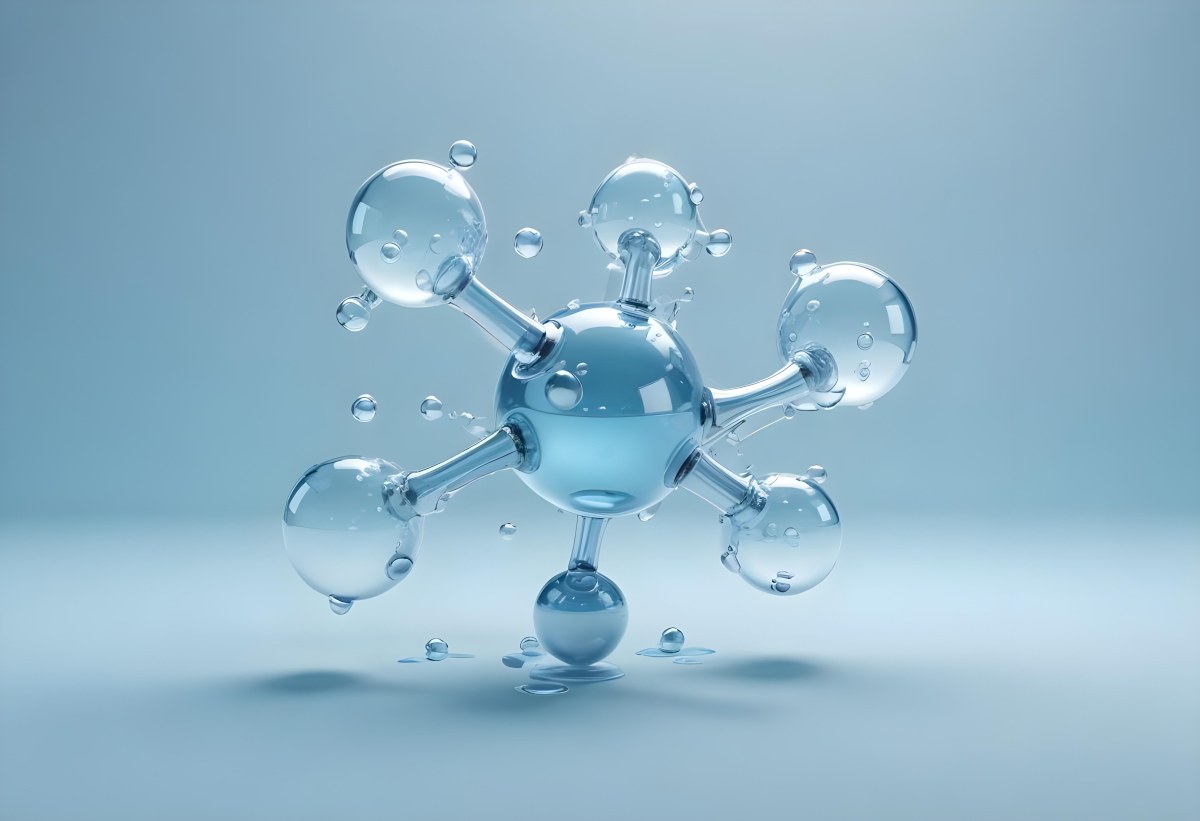 Water Molecules With Transparent Spheres And Connecting Rods Floating In A Light Blue Gradient Background Clean And Scientific Aesthetic Soft Lighting Conceptual Representation 6 A1f2