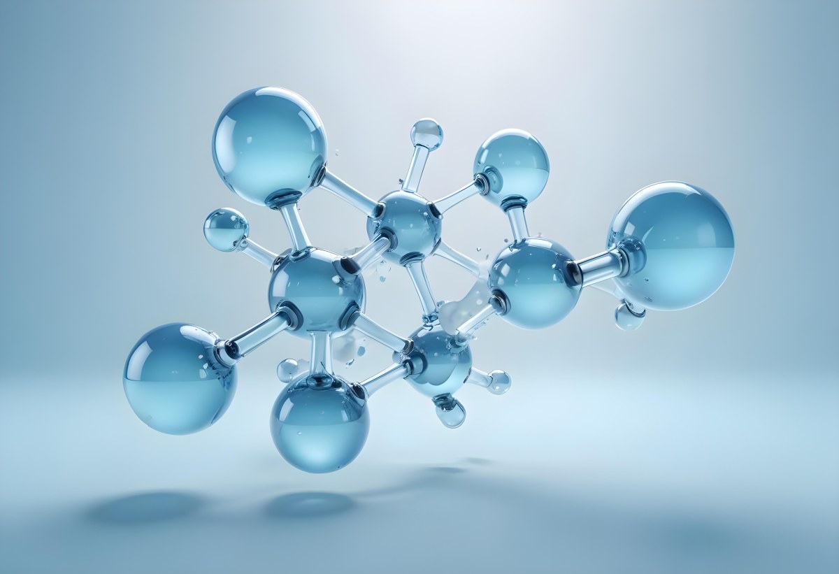 Water Molecules With Transparent Spheres And Connecting Rods Floating In A Light Blue Gradient Background Clean And Scientific Aesthetic Soft Lighting Conceptual Representation 7 C5c5
