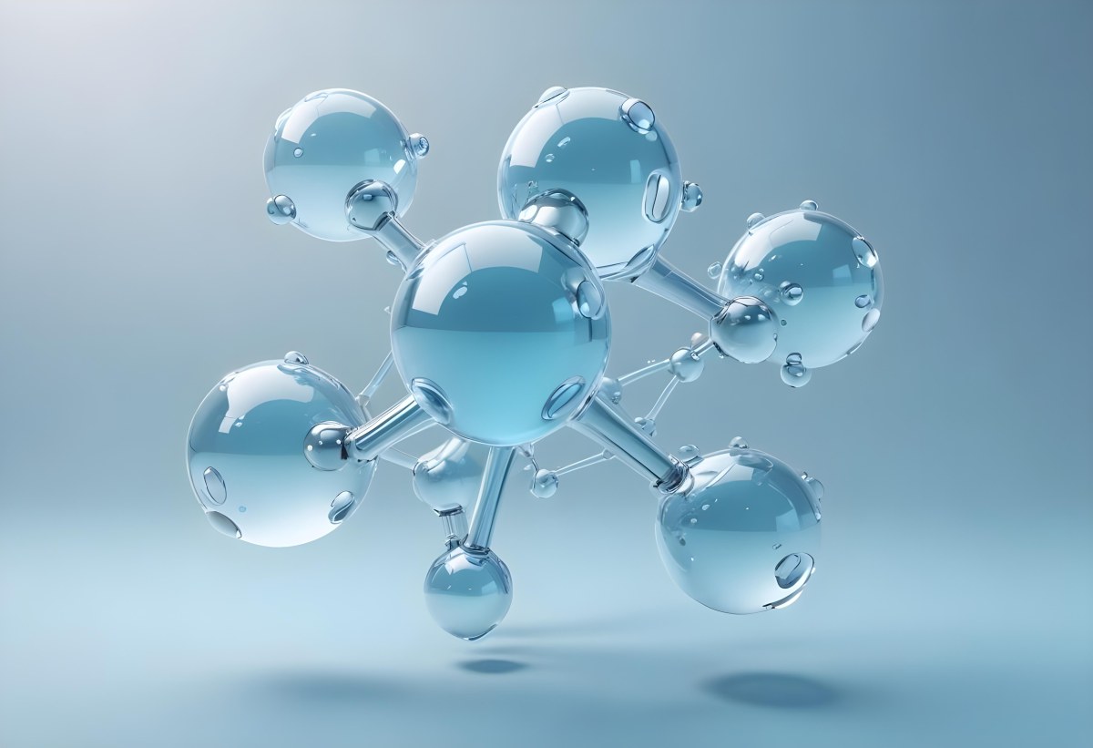 Water Molecules With Transparent Spheres And Connecting Rods Floating In A Light Blue Gradient Background Clean And Scientific Aesthetic Soft Lighting Conceptual Representation 8 E63a