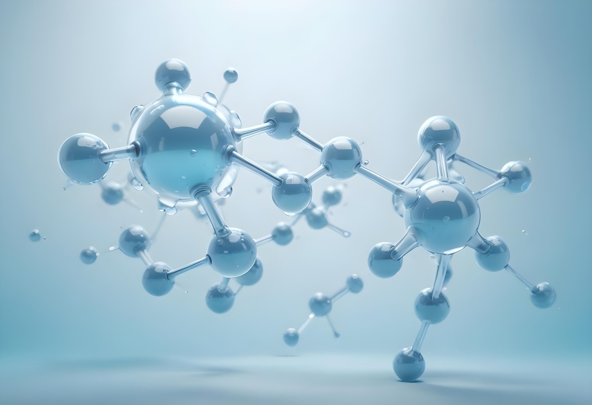 Water Molecules With Transparent Spheres And Connecting Rods Floating In A Light Blue Gradient Background Clean And Scientific Aesthetic Soft Lighting Conceptual Representation 9 4d4a