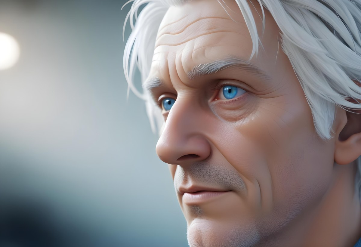White Man 65 Years Old With Blue Eyes And White Hair Half Face In The Right Side Of The Image Blurred Background 22 4bd1