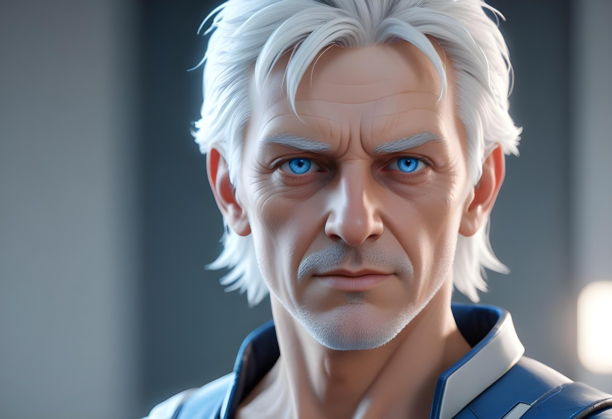 White Man 65 Years Old With Blue Eyes And White Hair Half Face In The Right Side Of The Image Blurred Background 25 A6b0