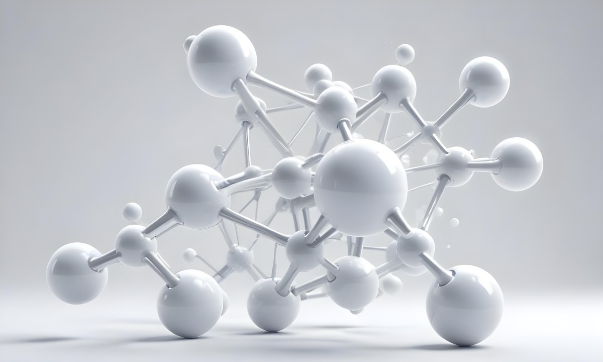 White Molecular Structure With Interconnected Spheres Minimalist Design Clean And Bright Aesthetic Scientific Visualization Abstract Representation Soft Lighting And A Blurred Background 19 737e