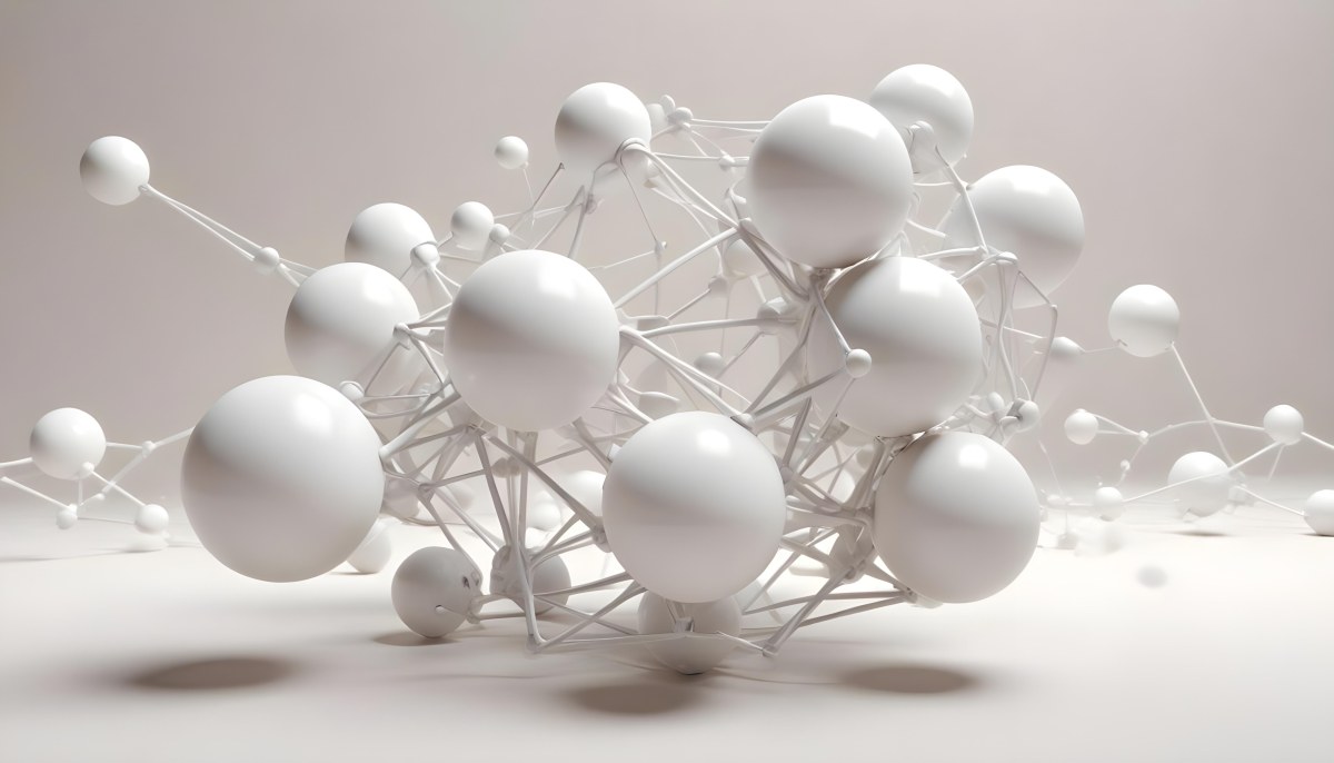 White Molecular Structure With Interconnected Spheres Minimalist Design Clean And Bright Aesthetic Scientific Visualization Abstract Representation Soft Lighting And A Blurred Background 25 15ab