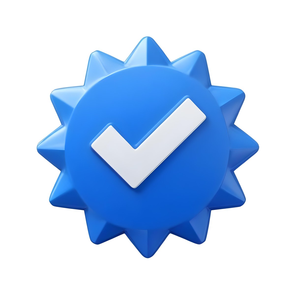 3d Model A Blue Badge With A Starburst Shape And A White Checkmark In The Center The Badge Has A Glossy Finish And A Slight Shadow Giving It A Three Dimensional Appearance Surrounded By A Red Border And Featuring A Ma 12 438f