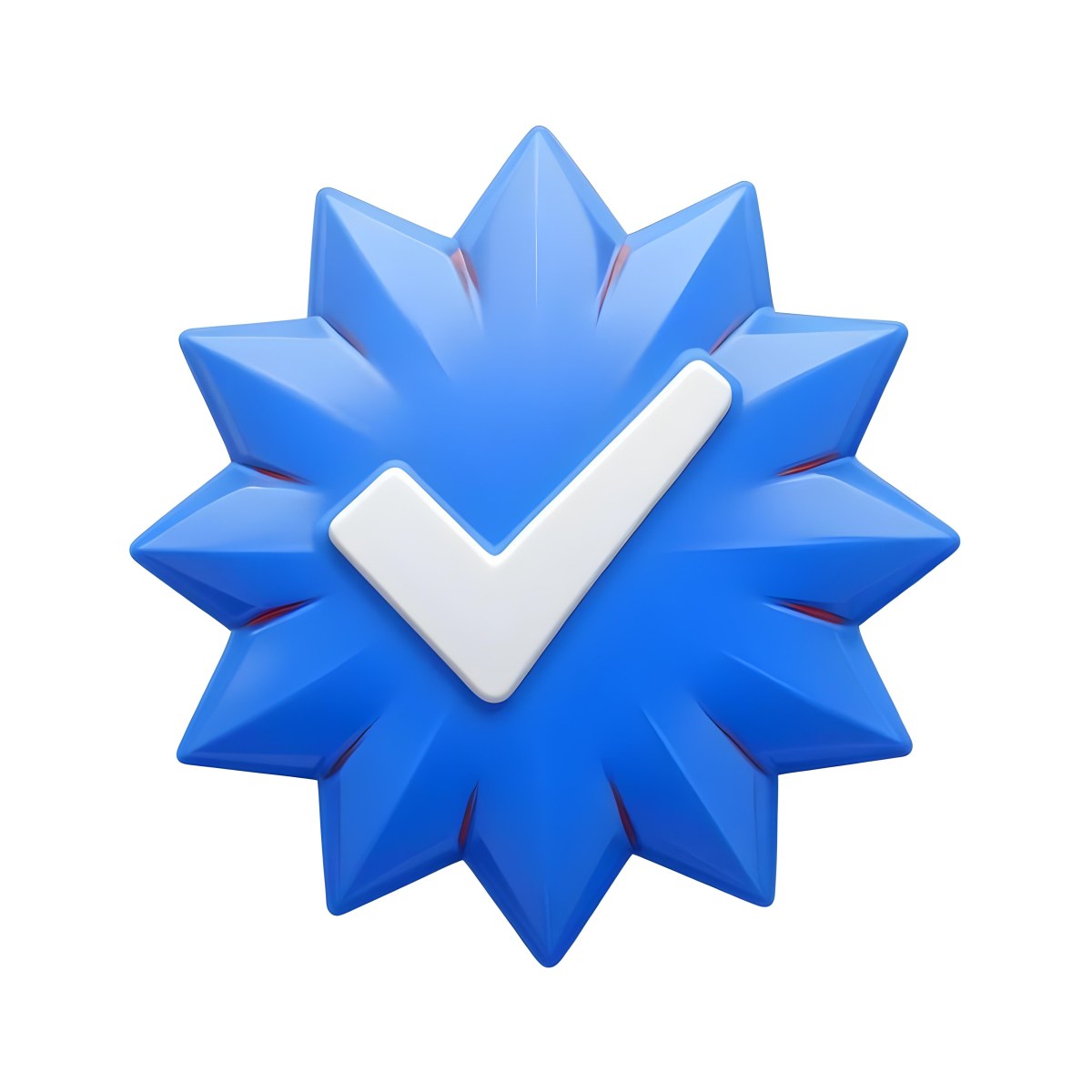 3d Model A Blue Badge With A Starburst Shape And A White Checkmark In The Center The Badge Has A Glossy Finish And A Slight Shadow Giving It A Three Dimensional Appearance Surrounded By A Red Border And Featuring A Ma 3 D58f