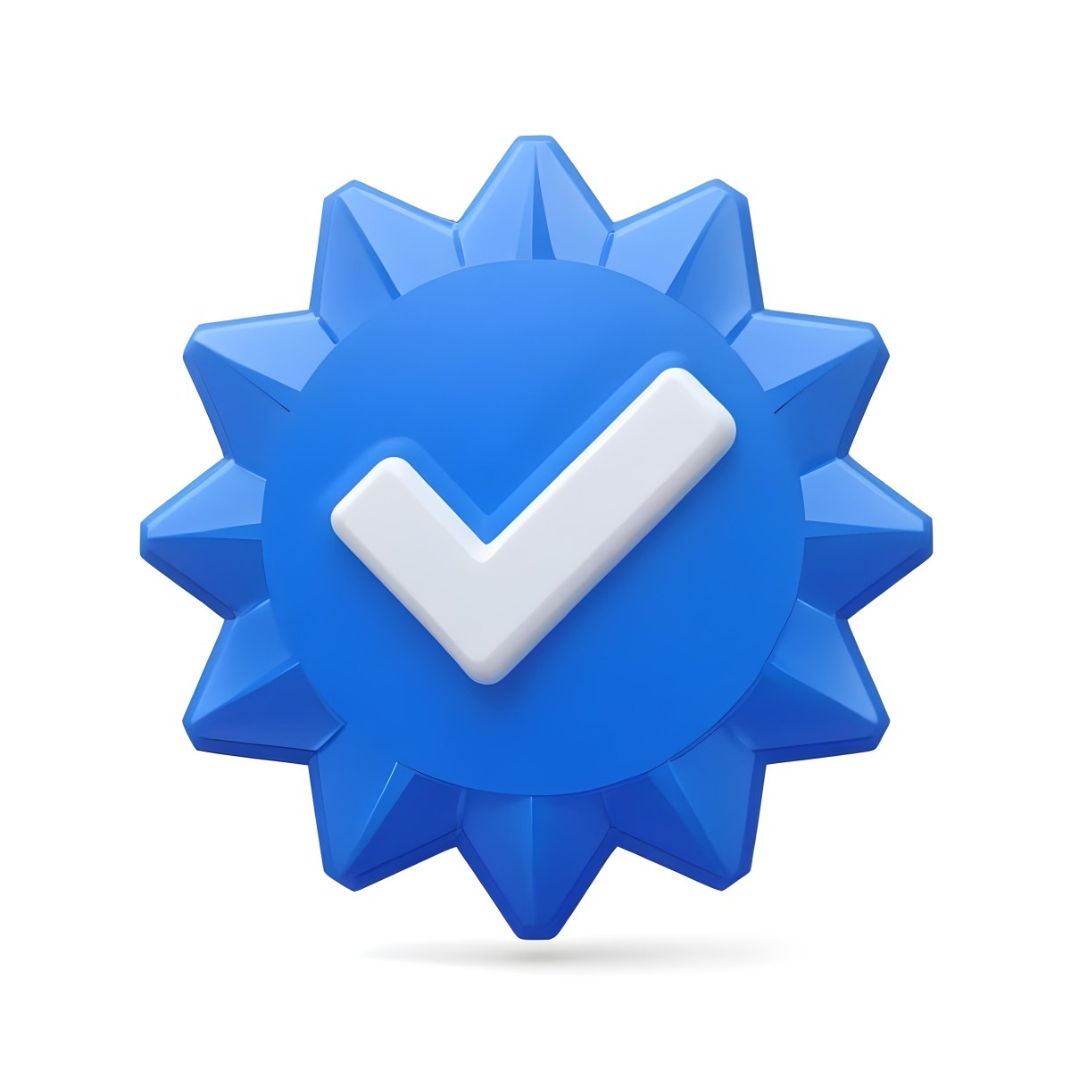 3d Model A Blue Badge With A Starburst Shape And A White Checkmark In The Center The Badge Has A Glossy Finish And A Slight Shadow Giving It A Three Dimensional Appearance Surrounded By A Red Border And Featuring A Ma 7 3d17