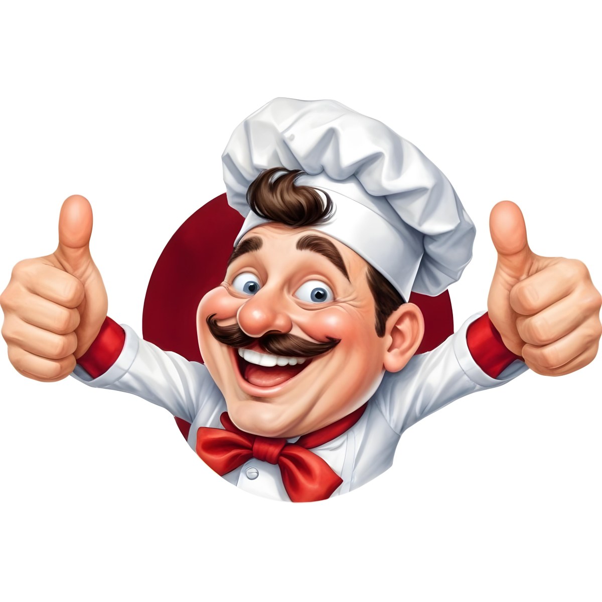 A 40 Year Old White Man With A Chef Hat And Mustache Doing A Thumbs Up With A Red Bowtie In A White Background 8 44fc
