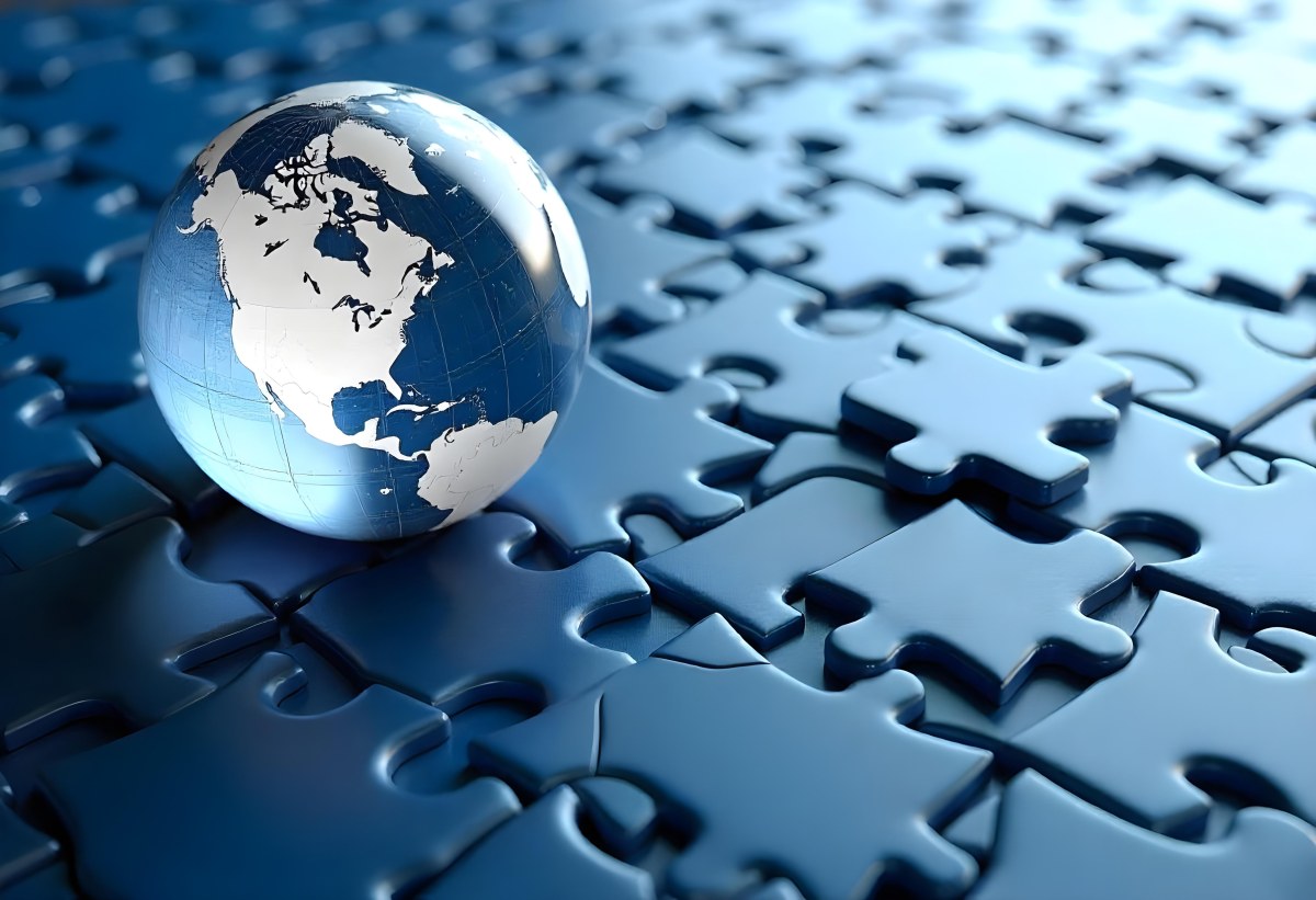 A Glass Globe On Top Of A Blue Puzzle With A Missing Piece Concept Of Global Business And Problem Solving 8 0506