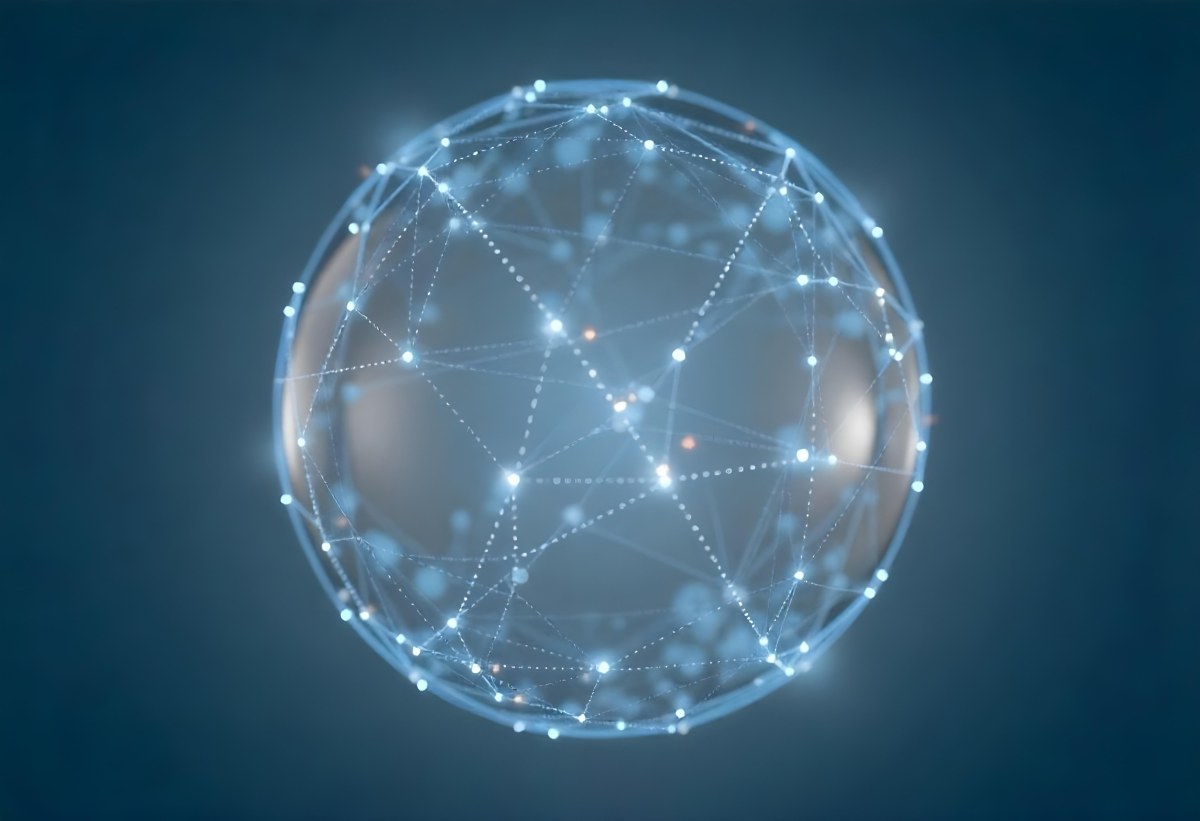 A Glowing Sphere With A Network Of Interconnected Lines And Dots Creating A Futuristic And Technological Aesthetic On A Dark Blue Background 3 6cf0